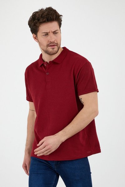 Generic Brand Tricou pentru bărbați, roșu Claret, slim fit, cu guler polo
