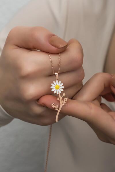 Nereze 925 Ayar Gümüş Rose Dalında Papatya Kolye