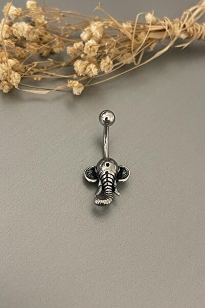 Jaida Moda Kadın Gümüş Renk Fil Figürlü Çelik Göbek Piercing
