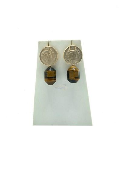 Dünyadan Hediyeler Natural Stone Agate Earrings with Money Pattern