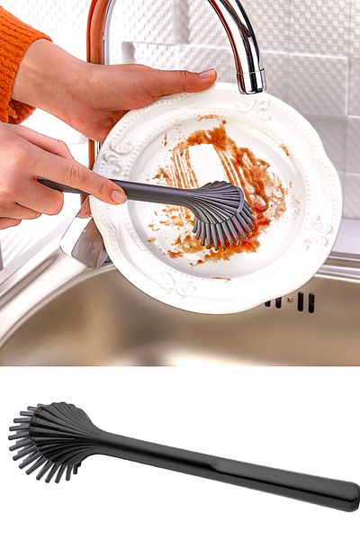 EARABUL Dishwasher and Sink Cleaning Kitchen Countertop Brush with Silicone Head Black-grey