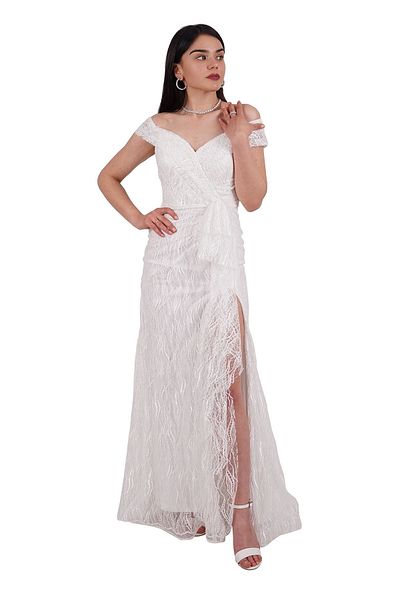 SpringStore Rochie de seară ecru fără bretele