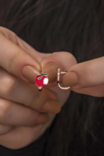 Nereze 925 Ayar Gümüş Rose Kırmızı Mineli Elma Küpe