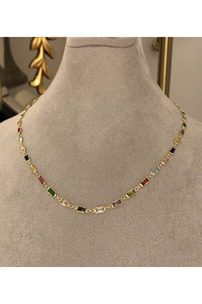 emy by emel luxury silver jewelry Renkli Baget Taşlı Kolye 925 Ayar Gümüş