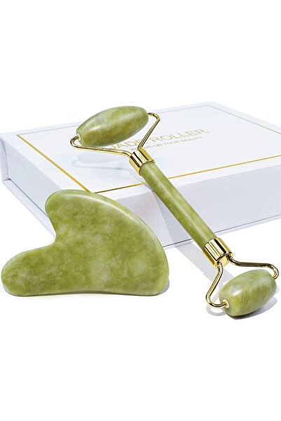 İLTERUS Yeşim Face Roller Ve Yeşim Kalp Gua Sha Yüz Masaj Aleti