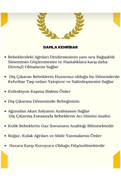 Budakoğulları Orijinal Sertifikalı Damla Kehribar Bebek Kolyesi