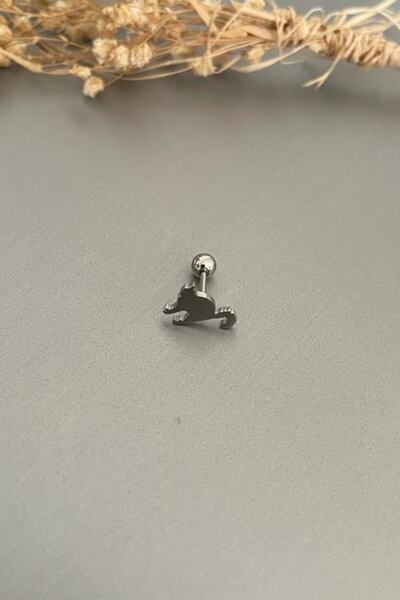 Jaida Moda Unisex Gümüş Renk Sinirli Kedi Figürlü Tragus Helix Çelik Piercing