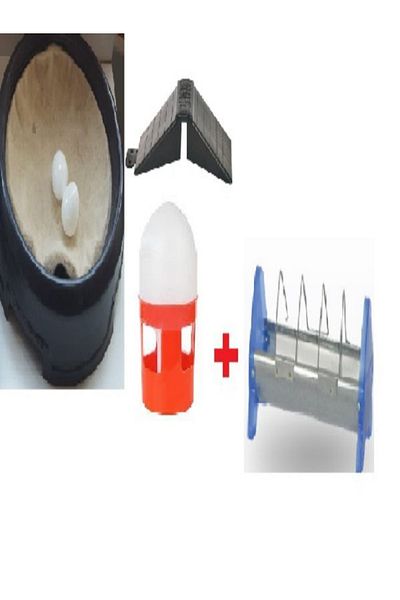 TEKPLAST مجموعة نمو الحمام (حشو دائري، لباد، وعاء تغذية الحمام 15 سم، وعاء ماء 1 لتر، مجثم وبيضة)