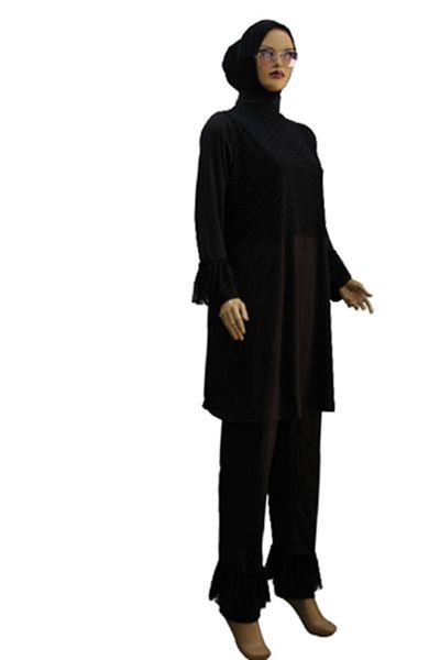 eflin Women's Clothing Black Polka Dot Full Covered Hijab Swimsuit Large Size