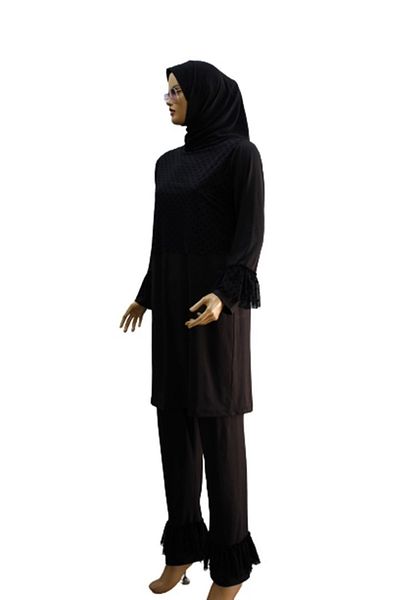 eflin Women's Clothing Black Polka Dot Full Covered Hijab Swimsuit Large Size