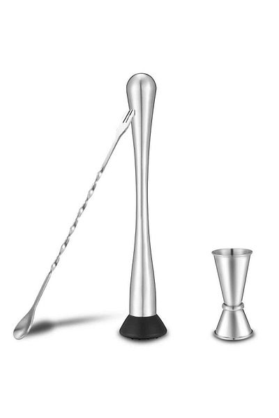 Zem Toothed Mojito Knocker Jigger And Cocktail Mixing Spoon With Fork