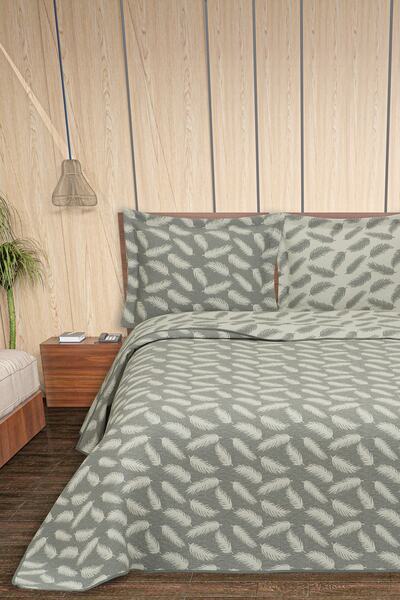 Veranova Home Bohemian Feather Double Face Çift Kişilik Yatak Örtüsü Gri