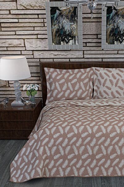 Bohemian Feather Double Face Çift Kişilik Yatak Örtüsü Gül Kurusu