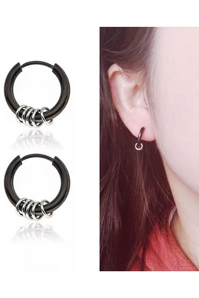 Jaida Moda Unisex Black Color Italian Model Steel Hoop Earrings