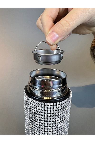 TASARIM ARABAM ATİKE ELİF AKIN Silver Framed Graduated Thermos with Stone Detail