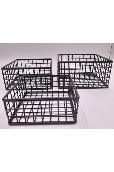 GO DEKOR Square 3-Piece Metal Multi-Purpose Cute Bread Baskets - Black