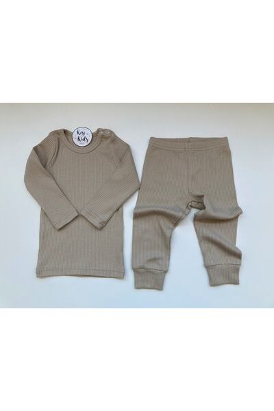 KEY KIDS Beige Corded Modal Pajama Set