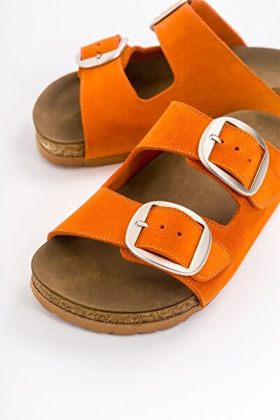 Luvi 101 Γυναικείες Παντόφλες από Γνήσιο Δερμάτινο Πορτοκαλί Suede