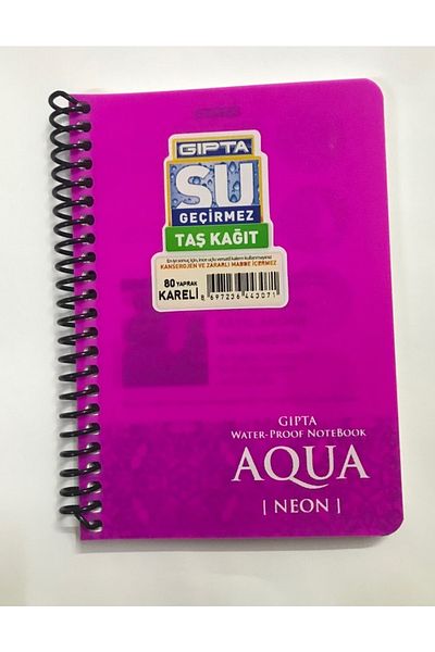 Gıpta Aqua Neon Waterproof Stone Paper A6 80 Sheets Checkered Pink Cover