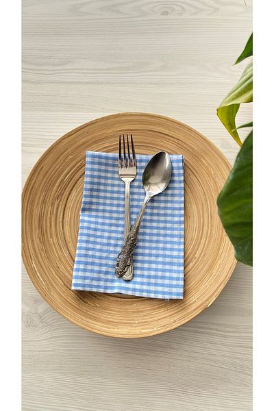 White Alamode Suport pentru șervețele Gingham Blue Single