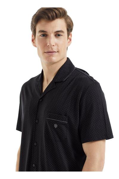 Blackspade 30813 Black Modal Front Button Short Sleeve Men's Pajama Set