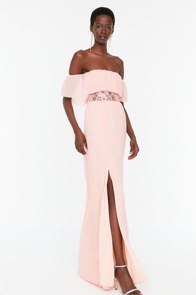 Trendyol Collection Dlouhé večerní šaty ze sušené krajky do A-střihu - TPRSS22AE0056