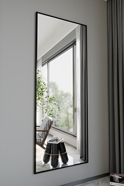 Marsah Home Siyah Metal Çerçeveli Dikdörtgen Boy Aynası 180x70 Cm