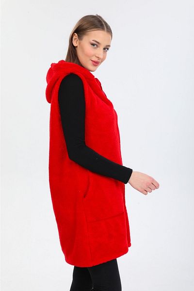 MODA VUSLAT Women's Red Long Zippered Fleece Vest