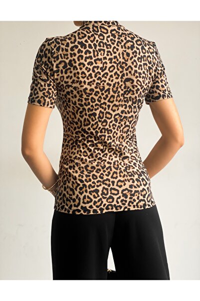 ladyzey Dámský poloviční rolák s leopardím vzorem s krátkým rukávem