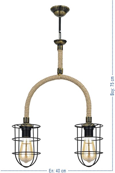 Genel Markalar 2'li Siyah Halatlı Patinalı Avize, şık ve modern tasarım