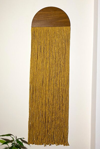 Makrome Duvar Dekoru - Mdf Ve Makrome Duvar Süsü - Hardal 25cm