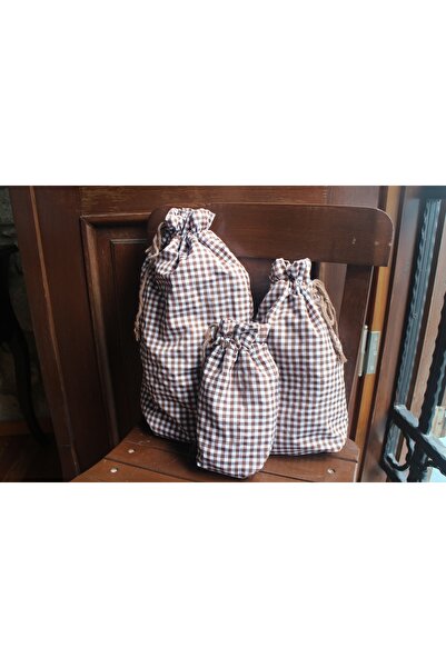 Sumicorn Design Kahve Pötikareli Ekolojik Bez Kese,çevre Dostu Bez Kese,büzgülü Bez Poşet,düzenleyici Kese (3lü Set)