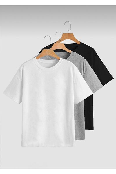 JAKARLI Unisex 3 Pack Oversize Λευκό - Γκρι - Μαύρο T-shirt