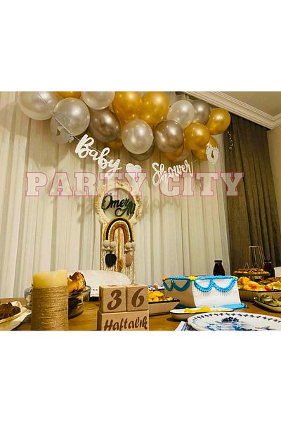Party City 30 Metallic White-gray-gold Balloons and 5m Balloon Chain