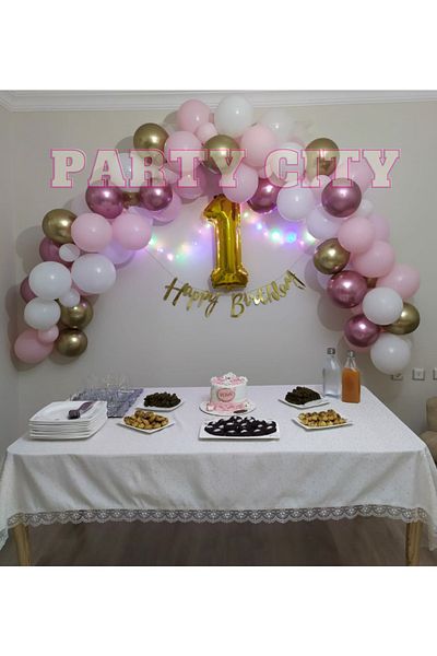 Party City 70pcs- Chrome Pink-chrome Gold-pastel White- Pink Balloon Concept Balloon