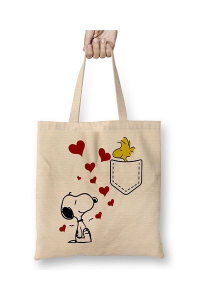 Baskı Dükkanı Geantă din pânză Love Snoopy cu mâner lung