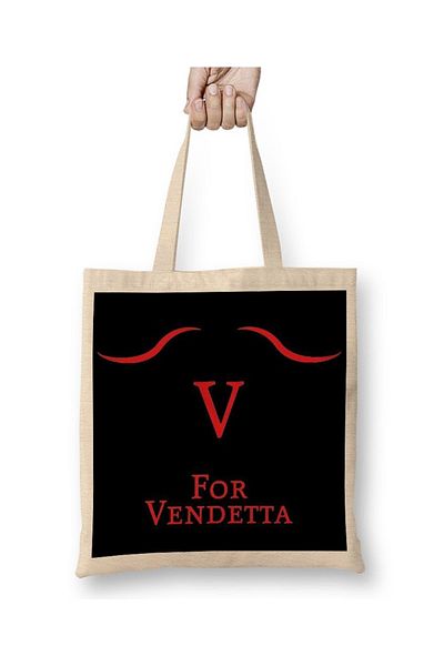 Baskı Dükkanı V For Vendetta Silhouette υφασμάτινη τσάντα με μακριά λαβή