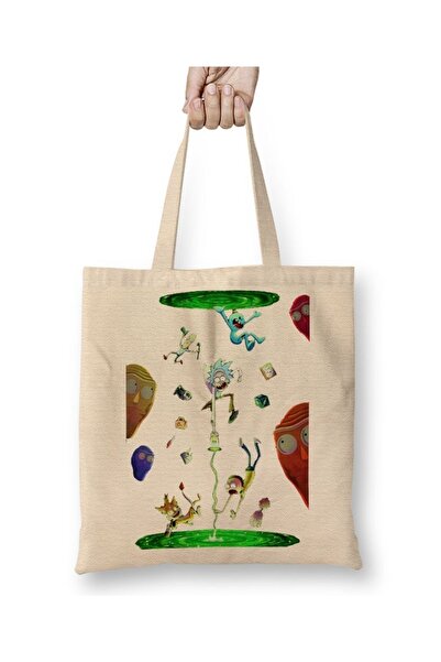 Baskı Dükkanı حقيبة قماش ريك إي مورتي بمقبض طويل