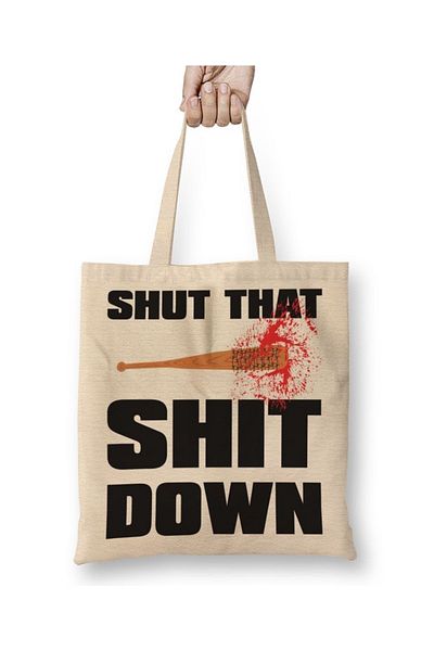 Baskı Dükkanı Geantă din pânză Negan Shut That Shit Down cu mâner lung