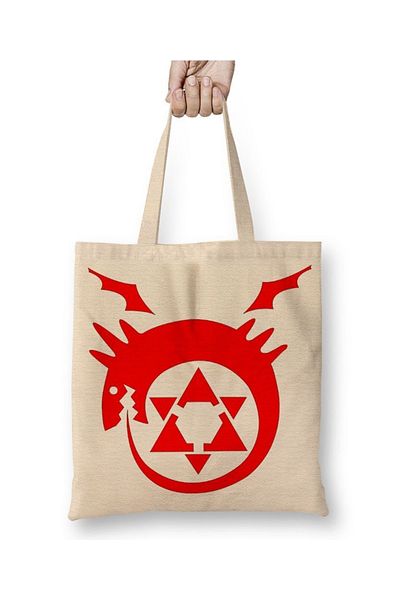 Baskı Dükkanı Geantă din pânză Full Metal Alchemist Ouroboros Symbol Mâner lung
