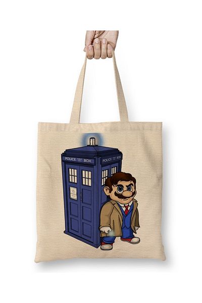 Baskı Dükkanı Geantă din pânză Tardis Doctor Who cu mâner lung