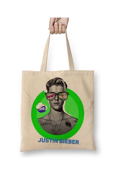Baskı Dükkanı Υφασμάτινη τσάντα Justin Bieber με μακριά λαβή