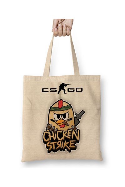 Baskı Dükkanı Υφασμάτινη τσάντα Counter Strike Global Offensive Cs Go Chicken Strike με μακριά λαβή