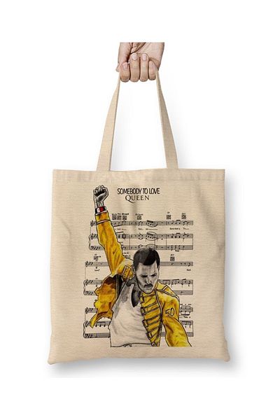 Baskı Dükkanı Geantă din pânză Queen Freddie Mercury cu mâner lung