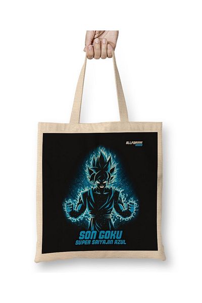 Baskı Dükkanı Geantă de pânză Son Goku Super Saiyajin Azul 03 Mâner lung