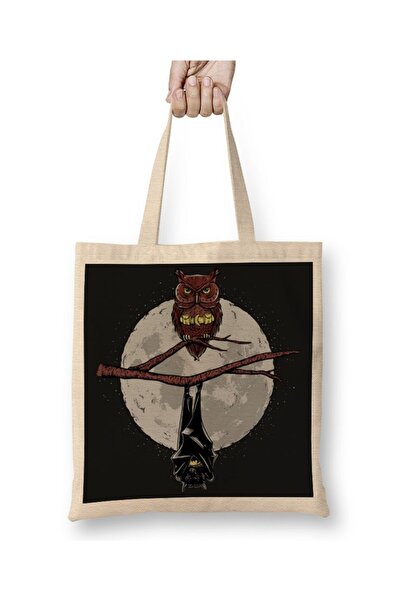 Baskı Dükkanı Τσάντα υφασμάτινη Μπάτμαν και η Κουκουβάγια με μακριά λαβή
