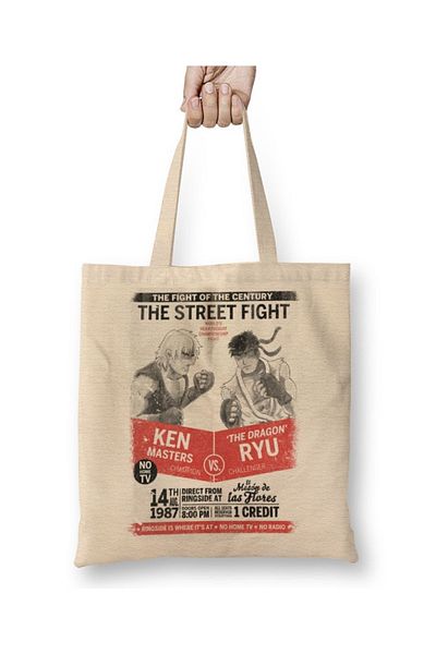 Baskı Dükkanı Street Fighter The Street Fight υφασμάτινη τσάντα με μακριά λαβή