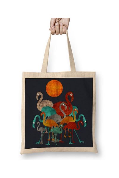 Baskı Dükkanı Υφασμάτινη τσάντα Flamingos με μακριά λαβή