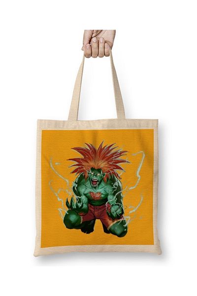 Baskı Dükkanı Street Fighter Blanka υφασμάτινη τσάντα με μακριά λαβή