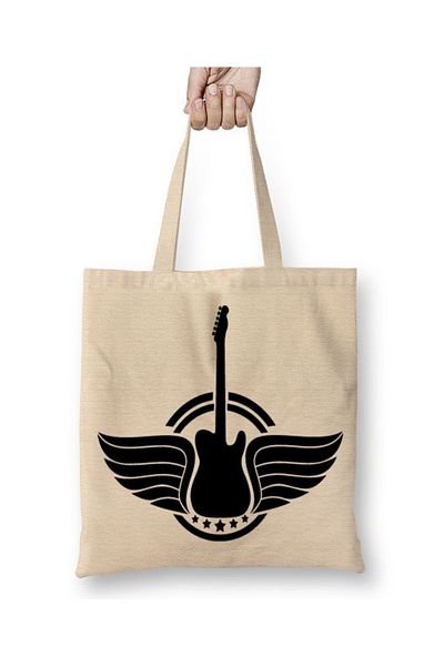 Baskı Dükkanı Rock Roll Music Guitar 01 Cloth Bag Long Handle